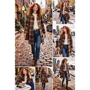 Rachel Zoe Wool Blend Multicolor Retro Plaid Open Coat  Size M